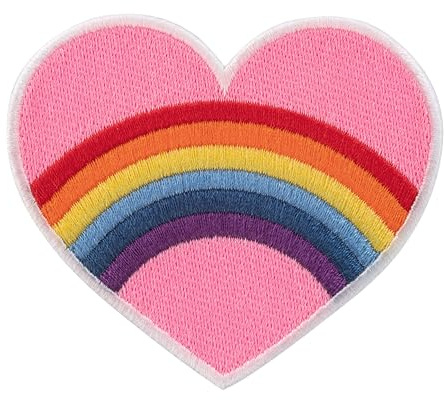 Urbanski Patch Rosa Herz mit Regenbogen zum Aufbügeln 7 x 8,1 cm | Aufnäher Applikation Bügelbild