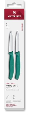 Victorinox Swiss Classic, Juego de cuchillos peladores y peladoras, 2 piezas, Hoja extra afilada, Filo recto para cortes precisos, 8 cm, Acero inoxidable, Verde