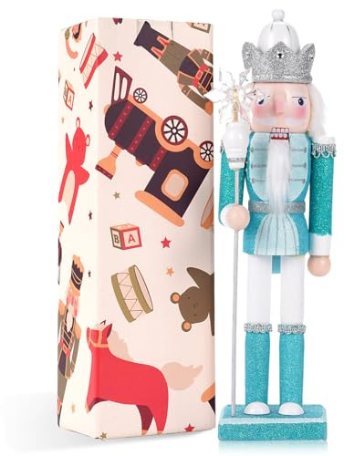 VorFor Roi Vert Clair Casse Noisette Noel,30CM Soldat Casse Noisette Décorations,Bois Nutcracker Christmas Cadeau de Balancier,Figurine Décoration Noel et Décoration de La Maison Balancier.