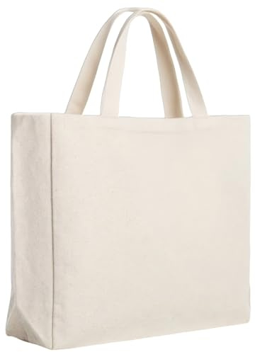 Zephyra Borsa in Cotone 45x35x8CM, Borsa di Tela con Manici Lunghi, Non Stampati, Riutilizzabile, Tote Bag, Borsa in Tessuto per Dipingere, Stampare, Spesa, Ufficio(Bianco sporco)
