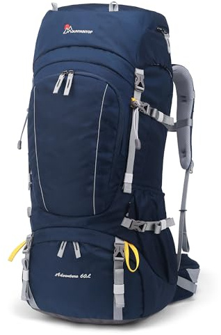 Mountaintop 60L Trekkrucksack Wanderrucksack Herren Damen Reiserucksack Große Rucksack mit Regenschutz für Outdoor Reisen Camping Trekking, azul, 50 Lang