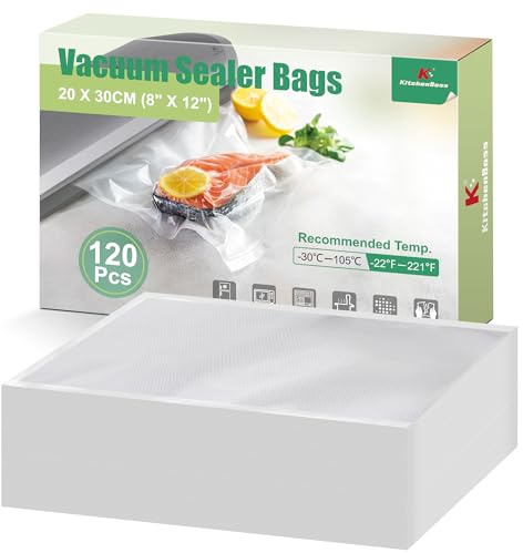 KitchenBoss Sacs Sous Vide Alimentaire 20x30cm 120 Sachets：Sacs de Conservation Sous Vide Alimentaire 175 µm, Sachet Sous Vide Alimentaire pour les Machines Sous Vide et Cuisson Sous Vide