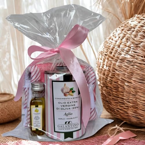 Olio all’Aglio – Olio Extravergine di Oliva 250ml Lattina + Bottiglietta 20ml Omaggio con Asciugamano | Idea Regalo Gourmet Made in Italy
