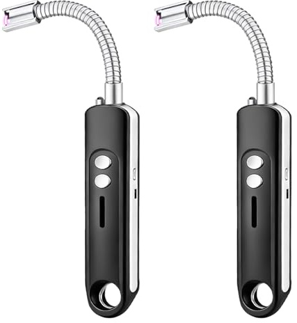 Behogan 2 Stück Feuerzeug elektrisch: Stabfeuerzeug Lichtbogen, Wiederaufladbar USB aufladbar, Kaminanzünder, für Küche, Kerzen, Gasherde, Grill, Kamin, 246×58×25mm, Schwarz