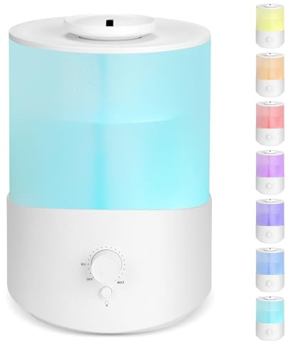 AiQInu Humidificador Ambiente, Humidificador de Aire 2.5L Top-Fill Ultrasonico, Difusor Aceites Esenciales con 7 Luces Nocturnas para Dormitorio, Plantas y Habitacion