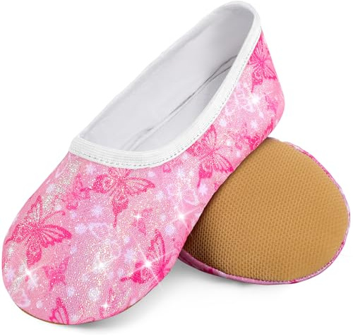 Growmax Chaussons de gymnastique pour fille - Paillettes - Doublure en coton - Semelle Oxford