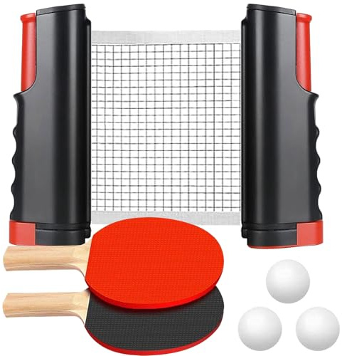 Persiiious Set De Ping Pong Portátil, Juego De Tenis De Mesa Con 2 Raquetas, 3 Bolas Y Red Retráctil, Incluye Bolsa De Almacenamiento