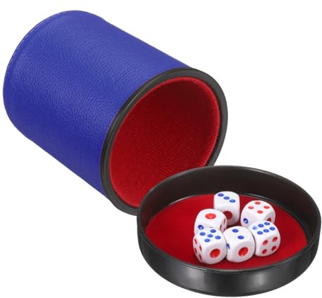 QUARKZMAN Futtergefütterter Professioneller Würfelbecher PU-Leder Blau | Leiser Schüttelbecher, Mit Deckel, Inklusive 6 Punktewürfel, Für Bar-Treffen Party-Brettspiele