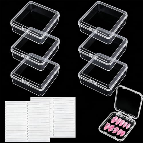 KAHZOR Set de 6 Muestrarios de Uñas con 60 Cintas de Doble Cara, Cajas Transparentes de Exhibición para Press on Nails, Ideal para Salón y Uso Doméstico