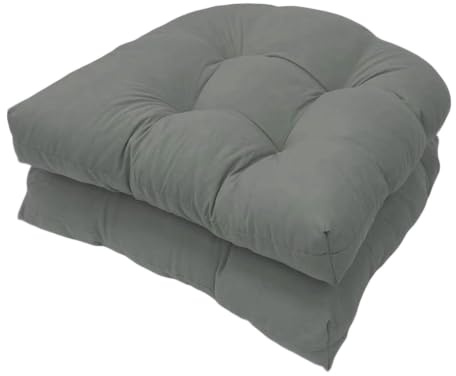 Hengrongshen Stuhlkissen Outdoor Sitzkissen 48x48 Wasserfest Niedriglehner Polster 2er Set Modern Dicke mit Bändern für Büro Gartenstühle und Rattansessel (Dunkelgrau)