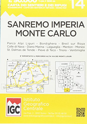San Remo Imp1:50 000 Wanderkarte 14: Sanremo - Imperia - Monte Carlo (Carta. Valli)