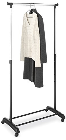 Whitmor Deluxe Adjustable Garment Rack-Rolling Clothes Organizer,Black and Chrome, 18.5 D x 33 W x 66 H