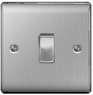 BG Nexus Metal Brushed Steel Light Switch 1G 2W NBS12