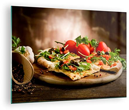 Vidrios decorativos Pizza vegetariana italia comida Cuadro Sobre Vidrio Moderno 70x50cm Decoracion Salon Dormitorio Cocina Cuadros Pared Impresiones Impresión en Cristal Wall Art Prints GAA70x50-2540