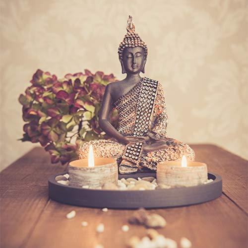 Buddha Sitzend mit Teelicht 22cm Deko-Statue für Wohnzimmer oder Bad Zen-Garten Deko-Figur Teelichthalter orientalisch (Nr. 1)