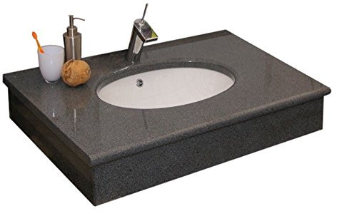 Waschtisch aus Naturstein mit Keramikwaschbecken, Granit, 90x59x15cm, anthrazit (mit Armaturbohrung)
