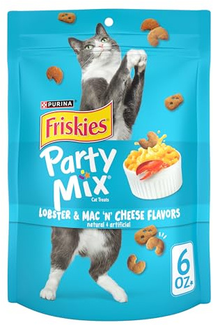 Purina Friskies Cat Treats, Party Mix Lobster & Mac 'N' Cheese Flavors - (Pack of 6) 6 oz. Pouches
