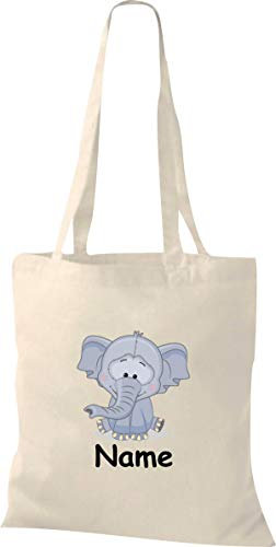 Shirtinstyle Stoffbeutel Tasche, Tiermotiv Elefant mit Wunschnamen, Natur Zoo Tiere Animal, Geschenk, Baumwolltasche, Logo, Spruch, Verwandschaft, Motiv, Farbe Navy