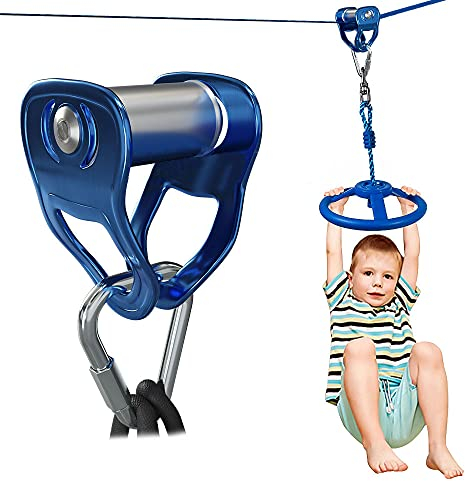 Seilrutsche Umlenkrolle Seilrolle mit Karabiner Ninja Slider Slackline Pully Gleitlager Zubehör für Ninja Parcours eignet für Textilseile bis Durchmesser - 50mm