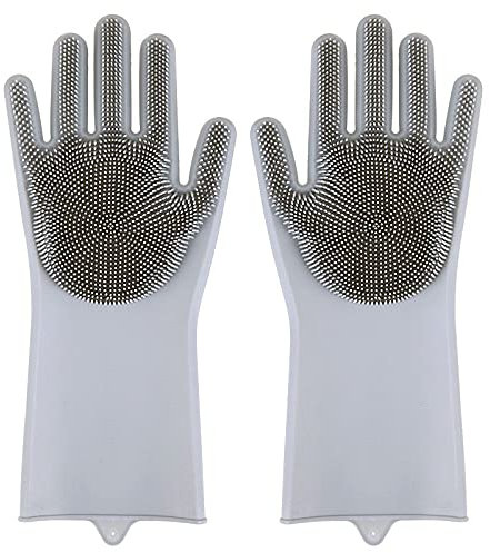 VariousHK Magische Silikon Geschirrspülhandschuhe mit Schrubber Wiederverwendbare Silikon Spülhandschuhe für Waschschüssel,Küche,Badezimmer,Autowäsche (Gray)