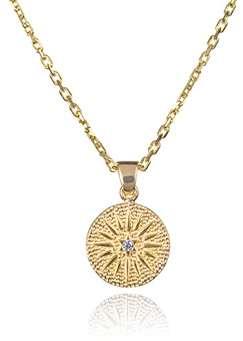 namana Zierliche Gold-Halsketten mit Scheiben-Anhänger für Frauen und Mädchen, niedliche Disc-Anhänger-Halskette für Damen mit gebürsteter Oberfläche, Goldschmuck-Geschenke für Frauen