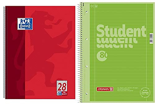 Oxford Schule Collegeblock A4, kariert, 80 Blatt, gelocht, rot, 1 Stück & Brunnen 1067927152 Notizblock/Collegeblock Student Colour Code (A4 liniert, Lineatur 27, 90 g/m², 80 Blatt) grün