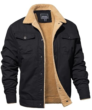MAGNIVIT Men's Sherpa Lined Jacket Trucker Casual Stand Collar Button Down Coats Black