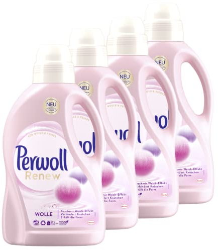 Perwoll Renew Wolle Flüssigwaschmittel, 80 (4 x 20 Wäschen), Feinwaschmittel für Wolle, Kaschmir & Seide, Wollwaschmittel glättet Fasern & verhindert Knötchen