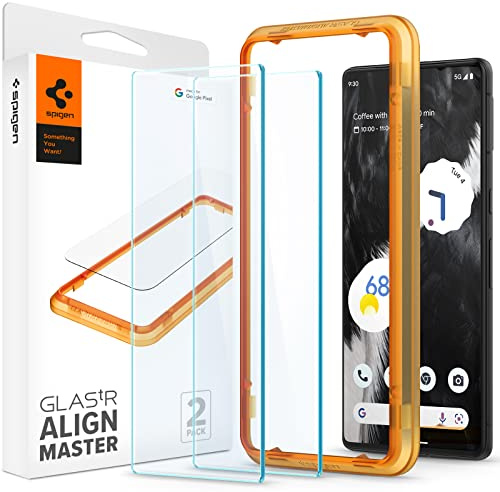Spigen Alignmaster Schutzfolie [2 Stück] für Google Pixel 7 | Volle Abdeckung, Kratzfest, Hochauflösend, Kristallklar, Hüllenfreundlich, 9H Härte Folie