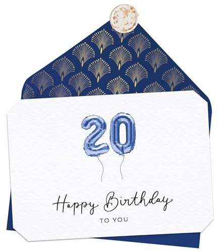 Joli Coon Geburtstagskarte 20, Happy Birthday Klappkarte, A6 mit Kuvert | blauer Premium-Umschlag, selbstklebendes echtes Wachssigel, für persönliche Geburtstagswünsche, Premium-Papeterie