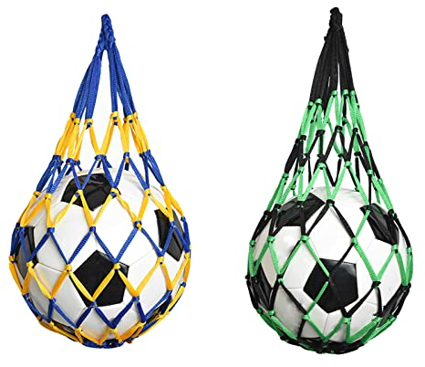 YUTOU 2 Stück Sports Ball Ballnetz Basketballnetztasche Volleyballnetztasche Fußball Netztasche Rugby-Ball-Tasche Tennistaschen Handgewebte Netztasche Nylon Net (Gelb-Blau, Schwarz-Grün)