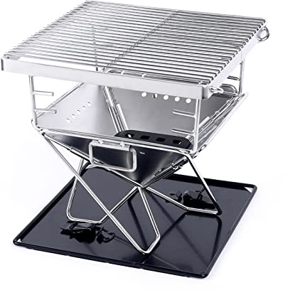 Generic Estufa portátil de acero inoxidable de leña ligera para cocinar al aire libre Picnic Barbacoa Camping Hornillo de Camping, Silver,50,5 x 44,5 x 41 cm