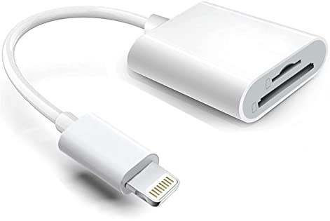 Adaptateur Lightning vers lecteur de cartes SD et TF certifié MFi 2 en 1 pour iPhone 14, 13, 12, 11, X, XS, XR, 8, 7 Plus, iPad, Plug and Play
