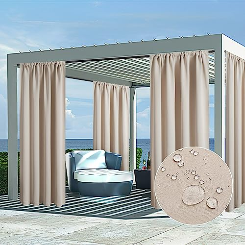 Mrtrees Blackout Curtains, Opaque Thermal Curtain, Tab-Top Curtain, Set of 2, for Living Room, Bedroom, 225 x 140 cm (H x W), Beige