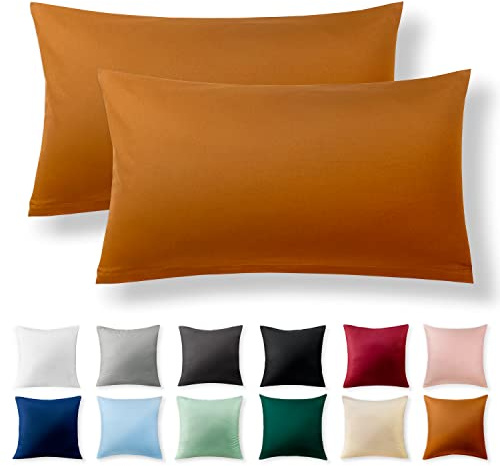 Alreya 2er-Set Renforcé Kissenbezug 40 x 80 cm - 100% Baumwolle mit Reißverschluss, Superweicher Kopfkissenbezug 40x80, Kissenhülle, Zimtbraun, nur Kissenbezug