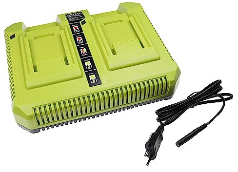 vhbw caricabatterie duale 36 V compatibile con Ryobi RY40410, RY40411, RY40403A, RY40430, RY40440, RY40450 batterie Li-Ion di attrezzi/tagliaerba