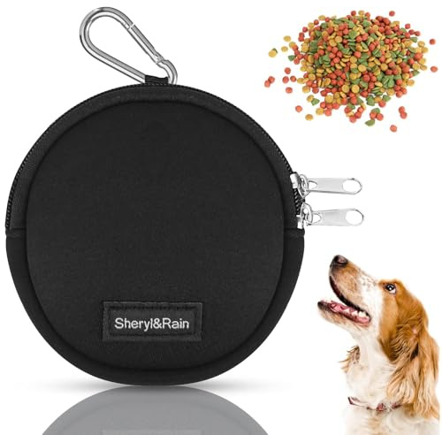 Sac à Friandises pour Chien, Sac de Dressage pour Chien, Dog Treat Pouch with Zipper, Sac de Nourriture pour l'entraînement et l'éducation des Chiots - Récompenses Rapides, avec Carabiner (ROUND)