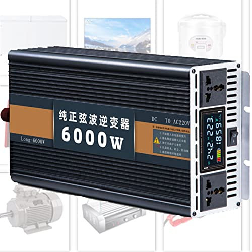 XDLYWUZIQ 4kw/5kw/6kw/7kw/8kw/9kw/10kw/12kw Reiner Sinus-wechselrichter 12v/24v/48v/60v Dc Zu Ac 220v-240v Auto-konverter-wechselrichter Mit LCD-Display Und Lüfter,6000W-24Vto220V