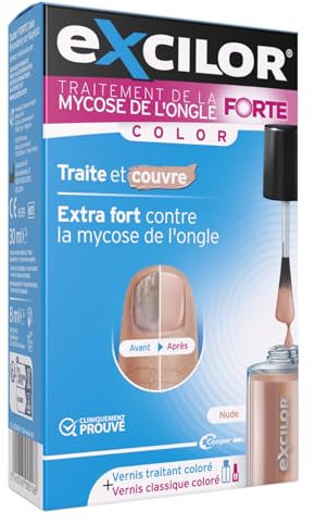 EXCILOR - Forte Color - Traitement de la Mycose De l’Ongle - Traite & Couvre - Traitement 30ml + Vernis à Ongle cosmétique 8ml - Cliniquement Prouvé* - Nude