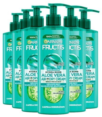 Garnier Fructis Aloe Vera Air-Dry Cream Anti-Frizz-Behandlung, feuchtigkeitsspendend, ohne Spülen für normales bis dehydriertes Haar, 6 Flaschen à 400 ml