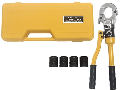 Pinza a pressa con profilo TH, Ø 16 – 32 mm, set di pinze per tubi compositi, per contorni TH, pinza per tubi idraulici, con testa girevole a 360°