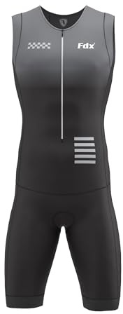 FDX Men’s Cycling Skinsuit – 3D Padded, Breathable, Quick Dry Triathlon Suit – Short Sleeve One Piece Bodysuit for Bicycle Training, Racing Bike Top, Cyclist Clothing (Duo Black-L)