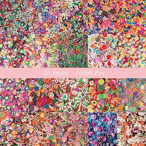 16000 Stück (20 Stile) Clay-Scheiben Reize, VEINARDYL Nagel-Kunst-Scheiben Obst Herz Blume 3D Polymer-Ton für DIY Kunsthandwerk Kunstharz Schleim machen Handy-Dekoration