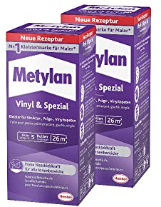 Metylan Vinyl und Spezial, Tapetenkleister für Struktur-, Präge-, und Vinyltapeten, optimale Anstrichstabilität und einfaches Ausrichten, Kleister mit hoher Ergiebigkeit, transparent, 2x180g