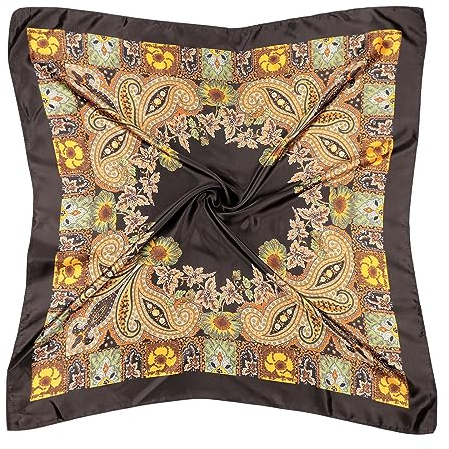 DRESHOW Femmes Grand Foulards Carrés Satin Foulards Cheveux Accessoires Soie Carrés Motifs Classiques Bandanas Plage
