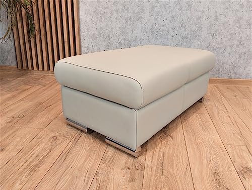 Quattro Meble Echtleder Hocker aufklappbar mit Stauraum Sitzhocker Rindsleder Sitzwürfel Fußhocker Polsterhocker Grau Echt Leder Puff mit Chromfüßen (90x55xH-40 cm)