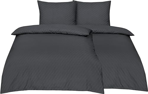 Betz Bettwäsche 100% Baumwolle Elegant 4 teilig - Bettwäsche Set mit Reißverschluss - Größe 135/200 cm + 80/80 cm Farbe Grau
