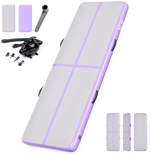 NO. 32 Inflatable Gymnastics Tumbling Mat with Electric Pump. 10ft Air Gymnastics Tumble Track Training Mat for Home/Exercise/Fitness/Pilates/Yoga/Martial Arts/Gym/Beach/Garden/Cheerleading/Water Fun