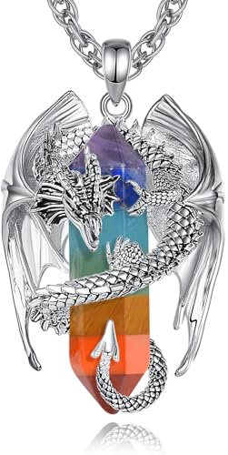 INFUSEU Dragon Crystal Halsband, Nordisk Drake Insvept Cylinder Hängsmycke Hexagonal Ädelsten Hängsmycke Healing Gotisk Kristall Smycken Present till Män Kvinnor