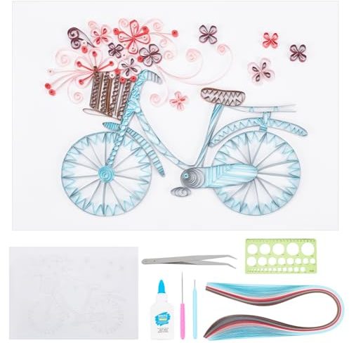 WEBEEDY Fahrrad-Papier-Quilling-Sets DIY-Handwerk Zeichenpapiere Quilling-Zubehör Komplette Quilling-Zubehör-Sets Mit Vorlage, Herrscher, Kugelschreiber, Quilling-Werkzeug, Papierstreifen, Leim